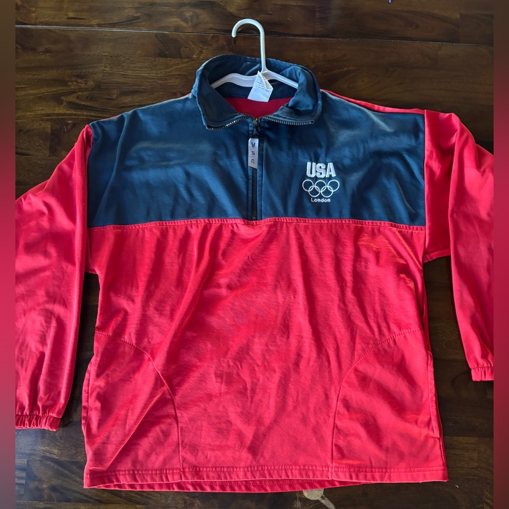 2012 London Olympics Team USA Red & Navy Blue 1/4 Zip Pullover Jacket Size M